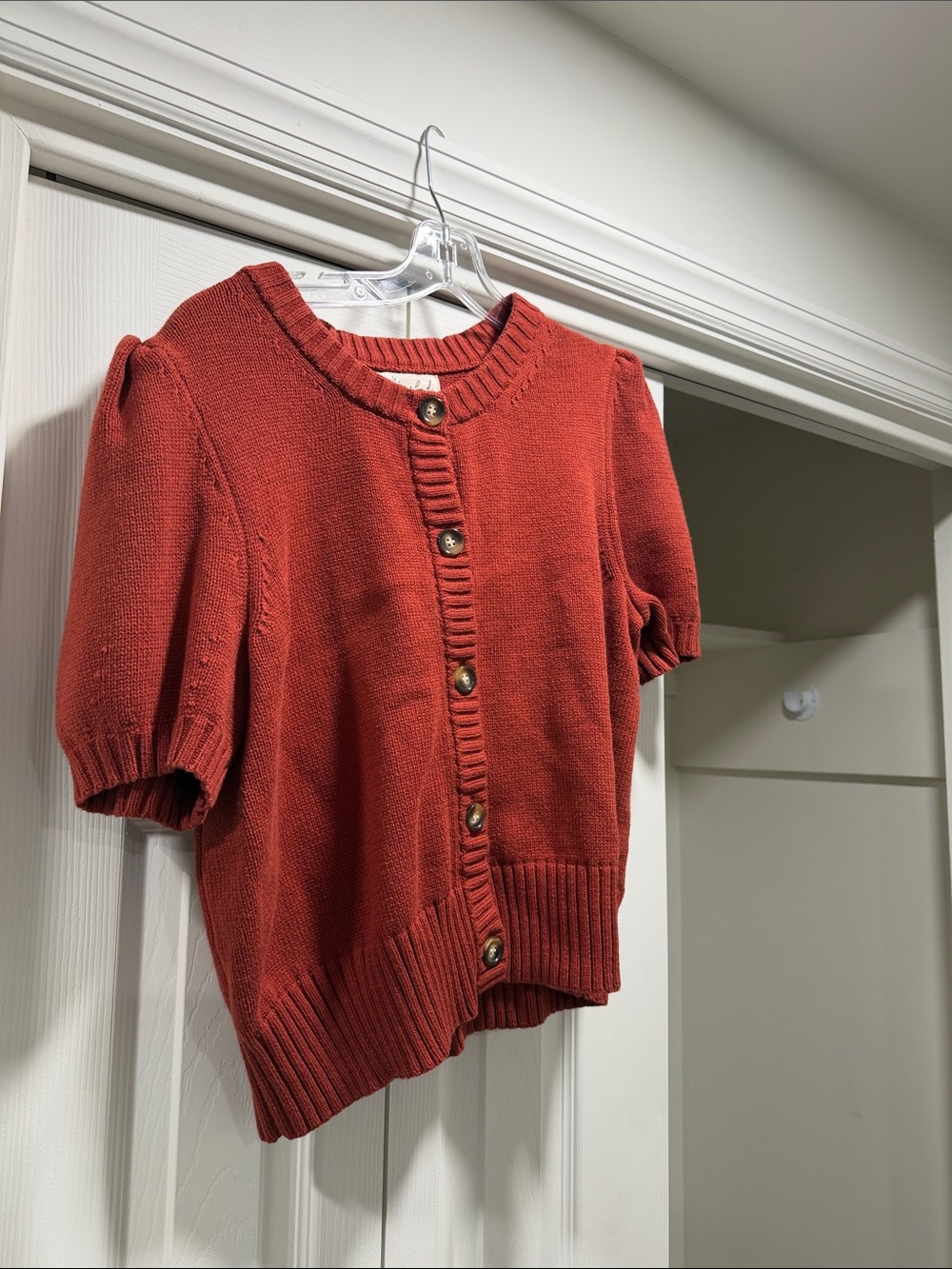 Marled Rust-Red Knit Button Cardigan
